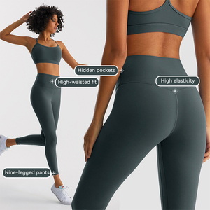 Collants de fitness extensibles respirants à neuf points à taille haute pour femmes Leggings de yoga nus avec des caractéristiques de levage des fesses de serrage du ventre - Product Image 3