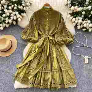 Nouvelle robe-jupe ample à lacets et à manches lanternes, style rétro, avec découpes et dentelle, printemps/<span class=keywords><strong>été</strong></span> 2026, pour femmes - Product Image 4