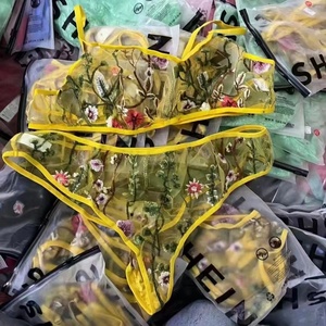 Set di Lingerie Sexy con <span class=keywords><strong>Reggiseno</strong></span> e Mutandine in Pizzo Floreale Trasparente, Taglie Grandi, con Farfalla - Product Image 1