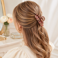 Pince à cheveux en acétate Newyeah de luxe, motif floral et strass, 9,6 cm, ressort robuste, logo personnalisé, marque privée, vente en gros