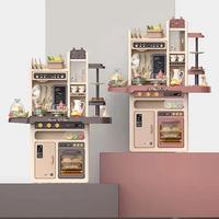 Ensemble de jouets de cuisine en plastique de 93,5 cm de haut, 65 pièces, avec lumière, musique et fonction de distribution d'eau, pour faire semblant de cuisiner, cadeau pour enfants