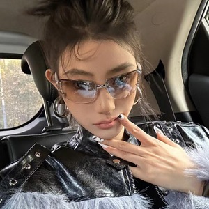 <b>Square</b> Rimless <b>Sunglasses</b> Mirror Lenses UV400 Y2K Style Women Accessories - Product Image 1