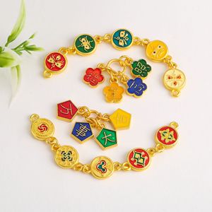 Bracelet traditionnel en feuille d'or Cinq Dieux de la Richesse avec pendentif porte-bonheur, kit d'accessoires de bijoux DIY unisexe, vente en gros - Product Image 4