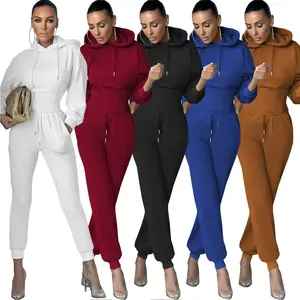 Best Design Solid Color Custom Logo Hoodies Streetwear Sportswear 2 Pieces Set Women Casual 2 Pieces Pants Set