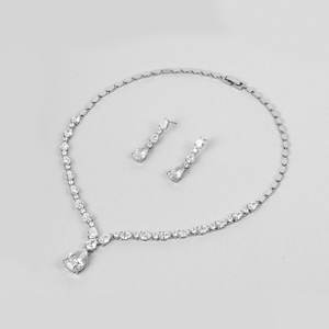 Set Perhiasan Pernikahan Pengantin, Kualitas Terbaik, Kalung CZ Tetesan Air Zirkonia Kubik, Anting Jatuh - Product Image 3