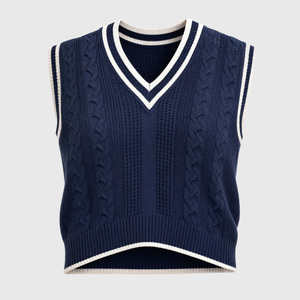 Gilet en tricot sans manches à col en V pour femme, style preppy, couleur unie, vêtement d'automne, 100% acrylique, anti-boulochage - Product Image 6