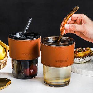 Bicchiere in Vetro a Righe da 400ML, Tazza per Caffè Freddo, Tazza per Tè, Bicchiere per Succo, Bicchiere per Latte e Acqua, Bicchieri Trasparenti con Coperchio e Cannuccia - Product Image 3
