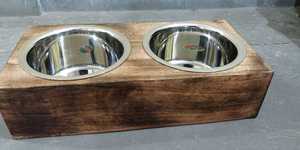 Elevated Wooden Pet <b>Feeder</b> Bowl Stainless Steel Double Dog Feeding Dish for <b>Cats</b> and Dogs - Product Image 4