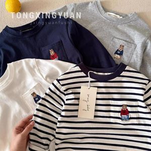 Children's Long Sleeve T-Shirt Striped Solid Color Cotton <b>Base</b> <b>Layer</b> Shirt Boys Autumn Wear - Product Image 1
