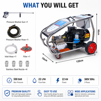 Nettoyeur haute pression électrique 500 bars, machine de nettoyage industrielle avec pompe AR italienne, 22 kW, nettoyeur à jet d'eau robuste