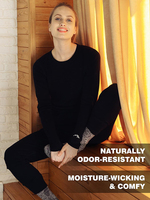 100% laine mérinos couche de base ensembles femmes 180G léger laine mérinos sous-vêtement thermique ensemble Long John chemise bas pantalon pour Ski