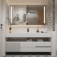Meuble-lavabo mural moderne personnalisé de luxe au prix d'usine Meuble-lavabo avec ardoise de roche Miroir intelligent supérieur