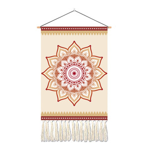 <span class=keywords><strong>Tapisserie</strong></span> psychédélique en macramé, <span class=keywords><strong>tapisserie</strong></span> murale en coton faite à la main avec pompon, décoration murale pour la maison - Product Image 4