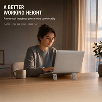 Support d'ordinateur portable invisible en plastique, adhésif et pliable, support de rehaussement pour ordinateur portable, à coller et décoller, à un seul niveau, pour bureau