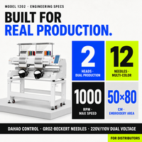 Nouvelle machine à broder informatisée à double tête haute vitesse, 12 aiguilles, grande surface 50x80cm, automatique pour casquettes, chapeaux et vêtements - Promotion