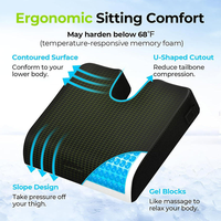 Coussin de siège orthopédique en mousse à mémoire de forme avec gel rafraîchissant, en forme de U, anti-acariens, amovible et lavable, pour soulager les douleurs du coccyx, idéal pour le bureau
