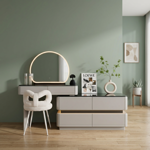 Table de maquillage moderne avec miroir éclairé et tiroirs de rangement pour meubles de chambre - Product Image 2