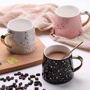 Taza de cerámica nórdica ins Creative Starry Sky, taza de café con tapa, cuchara, oficina, hogar, blanco, negro, rosa, dorado, taza de regalo de leche, 320ml - Product Image 5
