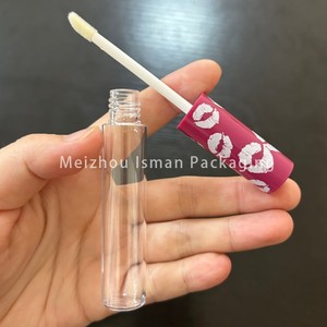 ISMAN Contenant de brillant à lèvres rond de 8 ml, imprimé en forme de lèvres, tube vide rose pour huile à lèvres, emballage cosmétique transparent, logo personnalisé - Product Image 6