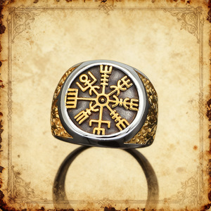 Anillo de acero inoxidable con runas vikingas para hombre, diseño de copo de nieve de dos tonos, joyería de regalo - Product Image 2