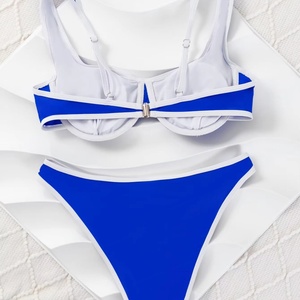 Conjunto de bikini 3D personalizado para mujer, de dos piezas, con aros, bloques de color, corte alto, espalda descubierta, tanga de cristal, traje de baño, ropa de playa - Product Image 2