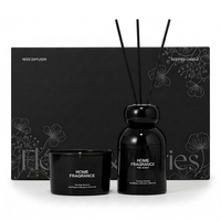 Coffret Cadeau Luxe Diffuseur à Bâtonnets et Bougie Parfumée Cire de Soja Sans Alcool Verre Vert Huile Essentielle Végétale Parfum Longue Durée