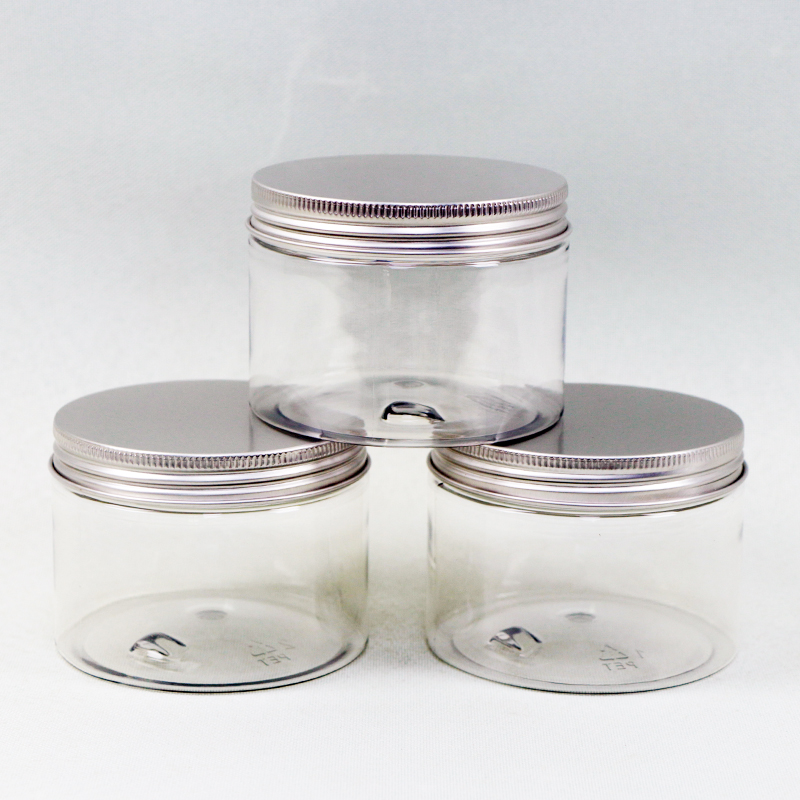 Factory Price 300ml 400ml 500ml Plastic Jar With Aluminum Cap Round Food Store Jars With Lid PET Jar