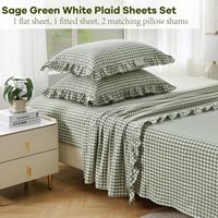 Parure de lit 4 pièces en percale de coton à motif gingham, taille Queen, 200 fils, respirante, résistante à la décoloration et au rétrécissement, pour chambre à coucher