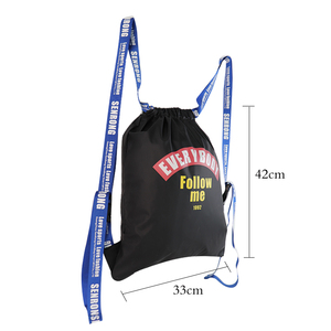 Black White <b>Drawstring</b> Backpack with Zipper Pocket and Reinforced Sports Polyester <b>Drawstring</b> <b>Bags</b> - Product Image 4