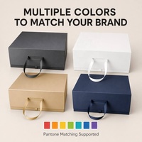 Große Magnetische Faltbare Geschenkbox Mattschwarz Premium Starre Kartonverpackung Papierbox mit Bandgriff für Schmuck Geschenke Luxus