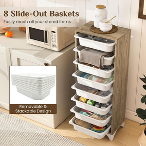 Meubles de rangement avec 8 paniers amovibles coulissants |   <span class=keywords><strong>Tour</strong></span> de rangement verticale moderne et contemporaine, coffre en bois - Product Image 4