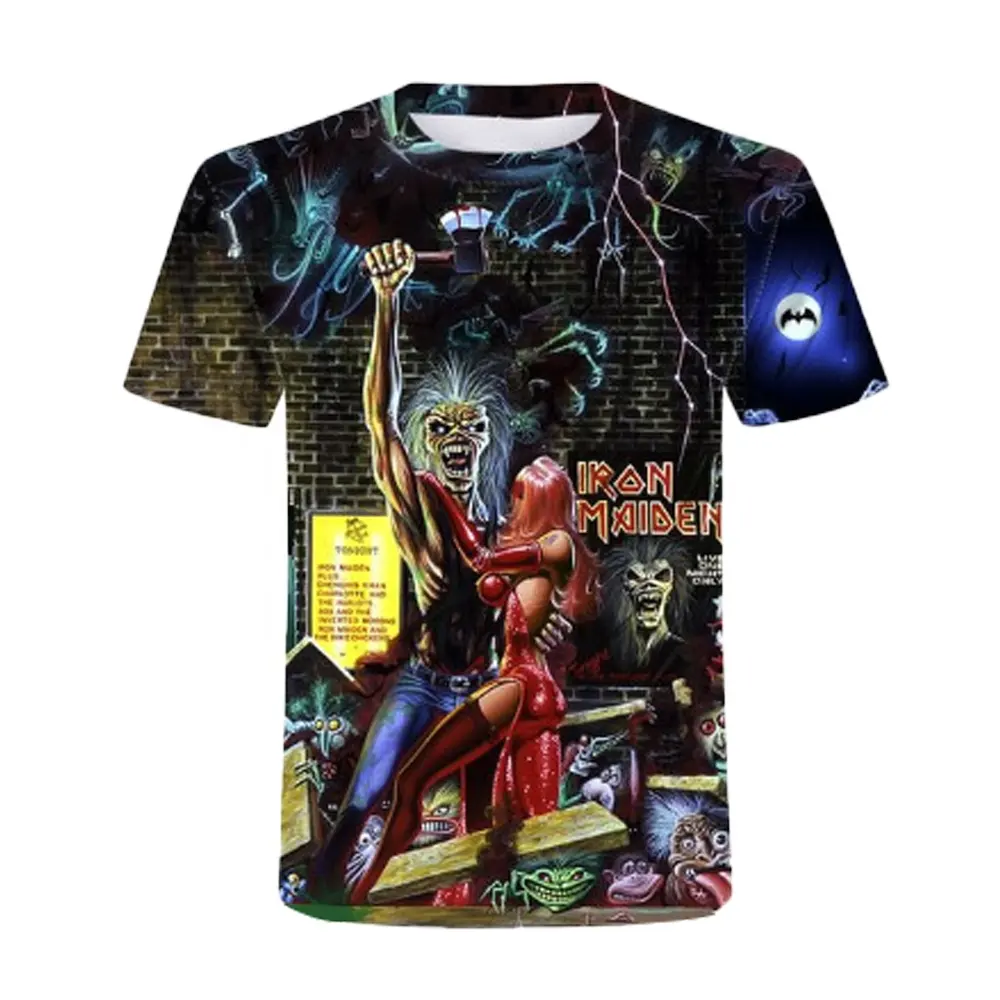 T-shirt üst baskı ağır Metal 3D ekip boyun kısa kollu iskelet şeytan kas adam serin Hip Hop kişilik erkekler baskı desen