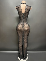 Robe Novance Y2507-N, Club International, noire, avec strass, vêtements de mode, sans manches, en maille, transparente, sexy