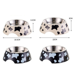 Tigela de Comida para Animais de Estimação com Design de Vaca Branca, Antiderrapante, Tigela de Plástico para Gato e Cachorro, Tigela de Água em Aço Inoxidável - Product Image 3
