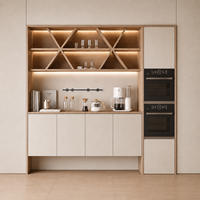 Buffet mural moderne en bois massif intégré, bar à café minimaliste, meuble de rangement, armoire de salle à manger/cuisine avec éclairage LED, haut de gamme