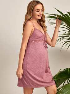 Robe de maternité et d'allaitement pour femme, avec ceinture, en modal de bambou, pour séance photo de grossesse, chemise de nuit - Product Image 5