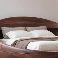 Lit double king-size en bois massif de style moderne du milieu du siècle, avec structure à tenons et mortaises, finition en noyer noir de forme ronde, design haut de gamme pour chambre principale