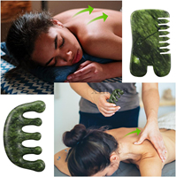 Peigne à cheveux en jade vert à dents larges pour massage du cuir chevelu, logo personnalisé, massage des méridiens par pression des doigts, outils de massage manuels