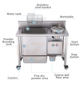 Máquina automática de panar pollo estilo cepillo para uso en <span class=keywords><strong>KFC</strong></span>, mesa eléctrica de panado de acero inoxidable con tamiz para alimentos fritos - Product Image 3