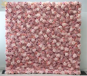 YOPIN-101 3D ткань обратно искусственный шелк Roll Up с цветочной стеной и розами для свадебных торжеств фон