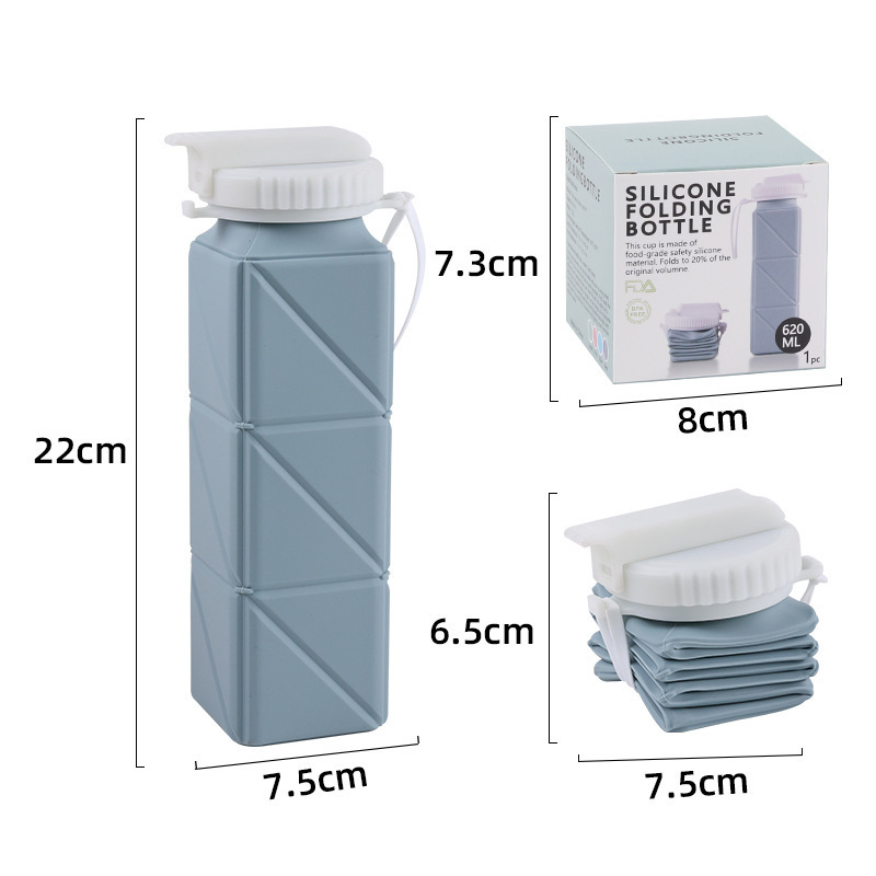 Blue folding water cup in a colorful box