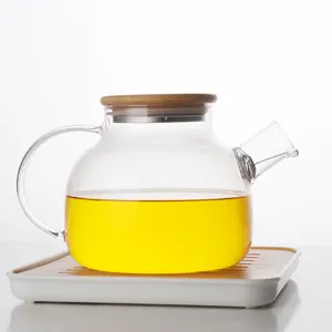 Heat Resistant Handmade High Borosilicate Glass Teapot Kettle With Bamboo Lid
