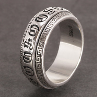 Anneaux en argent sterling 925 véritable, style rétro, rotatifs, porte-bonheur, avec inscription tibétaine Om Mani Padme Hum, pour hommes et femmes