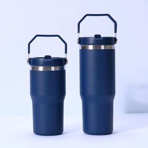 Gobelet de voyage isotherme à double paroi avec poignée, 20oz 30oz, avec couvercle et paille, base antidérapante, pour le bureau et les trajets quotidiens - Product Image 5