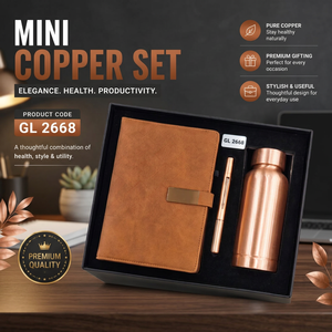 Premium 3 1 Welcome Kit A5 Leatherette <b>Notebook</b> Metal Pen Pure Copper Water Bottle-Personalized Handmade Corporate Office Gift - Product Image 3