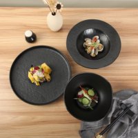 Vaisselle de restaurant au design moderne, assiettes à salade en plastique, bol en mélamine pour la restauration, passe au lave-vaisselle, incassable, bol à salade noir