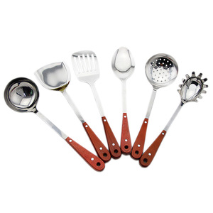 Cocina casera de acero inoxidable, juego de herramientas de 6 piezas, utensilios de cocina de Metal, utensilios de cocina de madera, soporte para cuchara, fabricantes de <span class=keywords><strong>China</strong></span> - Product Image 5