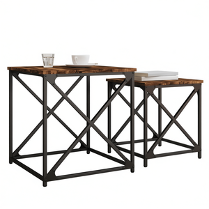 Set Of 2 Smoked Oak Engineered Wood Metal <b>Nesting</b> Coffee <b>Tables</b> Industrial Modern Living Room Furniture - Product Image 1