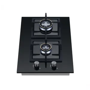 2024 Zhonshan Nuoyi New Design Built-In Gas Stove Double High Quality Cast-iron Burners Glass Top Gas Cooker