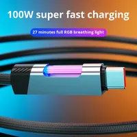 Câbles de données USB-C vers C en nylon tressé, 100W, charge rapide, 1,2 m, prêts à être expédiés, accessoires pour téléphone, type-C, RGB